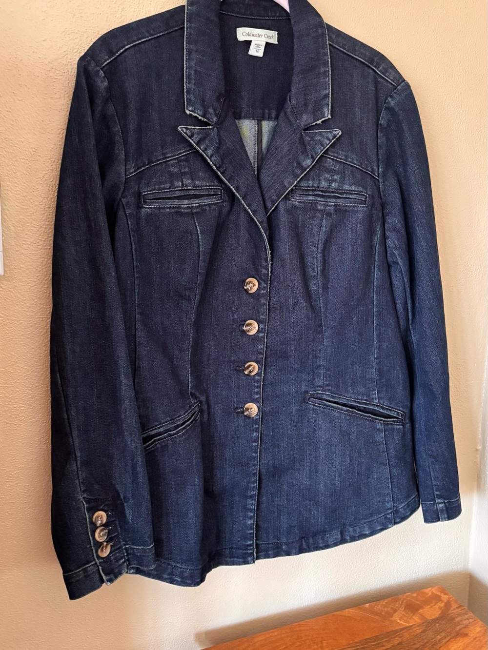 Cold Water Creek denim fitted jacket , women's size 16